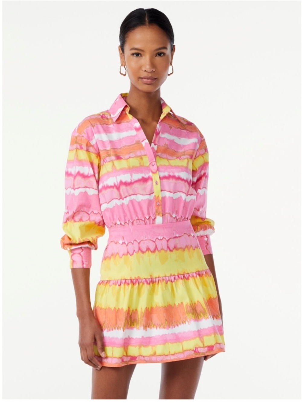 Scoop NYC Pink Yellow Tie Dye Midi Dress Medium Coastal Resort Vacation